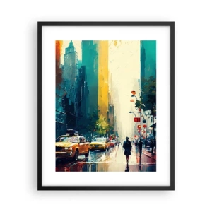 Pôster com moldura preta - Nova York – até a chuva é colorida aqui - 40x50 cm