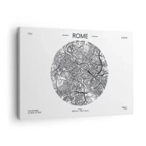 Quadro em tela - Um mapa de Roma em um estilo minimalista, preto e branco - 70x50cm - Anatomia de Roma - Decoração de parede moderna para a sala de estar e quarto ARTTOR