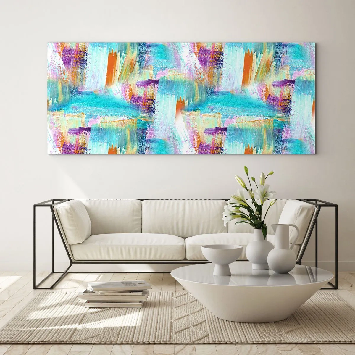 Quadro em vidro - Uma alegre coposição de camadas - 100x40 cm