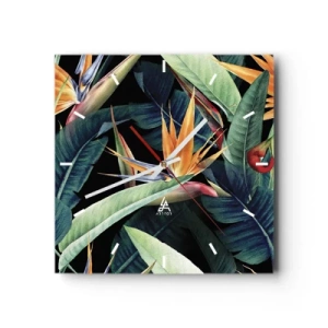 Relógio de parede - Relógio em vidro - Flores ardentes dos trópicos - 40x40 cm