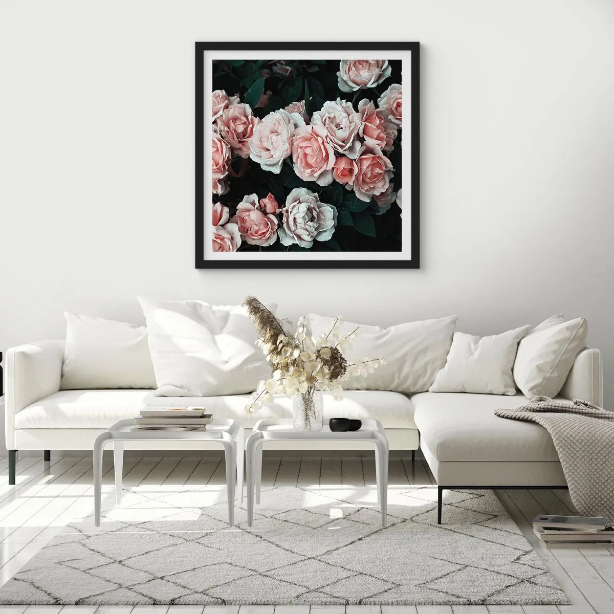Pôster com moldura preta - Conjuntos de rosas - 30x30 cm