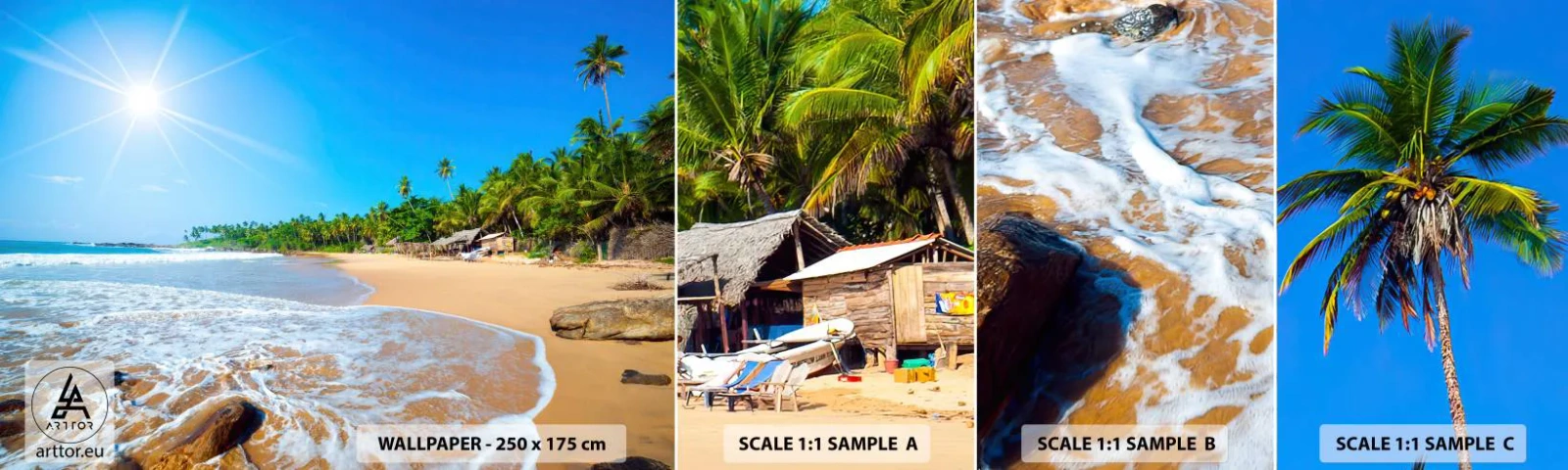 Amostra de papel de parede autocolante Deluxe Sticker - Um lugar exótico para si - Paisagem, Mar, Praia Paraíso - 100x30 cm