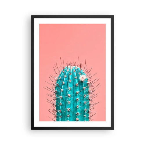 Pôster com moldura preta - Cacto turquesa em um fundo rosa - 50x70cm - Apenas olhe - Decoração de parede moderna para a sala de estar e quarto ARTTOR