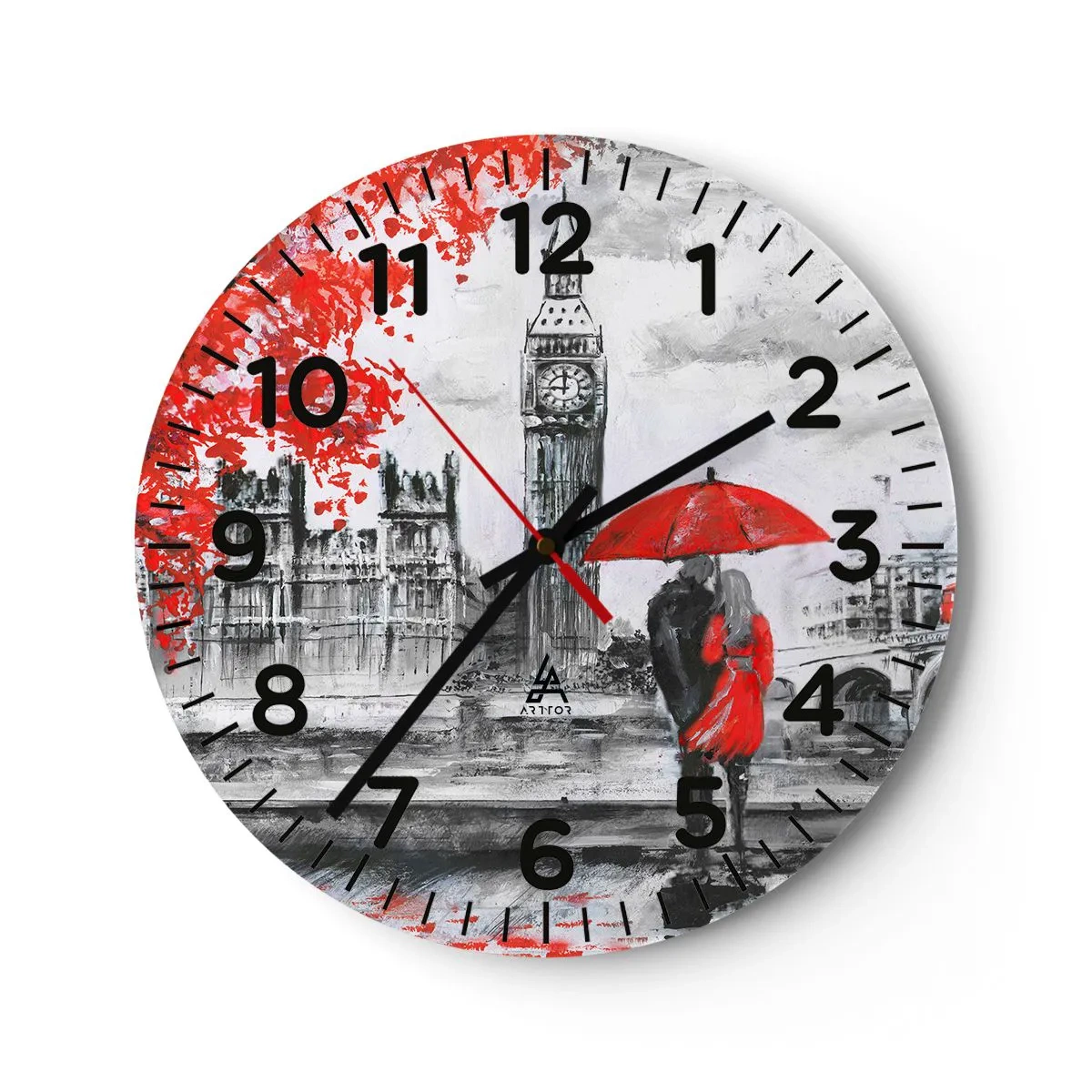 Relógio de parede - Relógio em vidro - Apaixonados em Londres - 30x30 cm