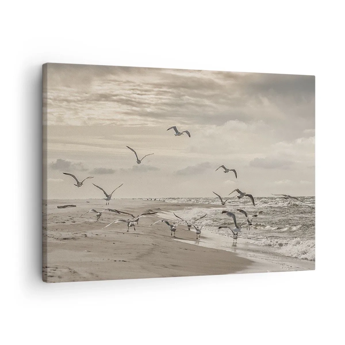 Quadro em tela - Uma gaivota voando sobre uma paisagem litorânea - 70x50cm - O som do mar, o canto dos pássaros - Decoração de parede moderna para a sala de estar e quarto ARTTOR