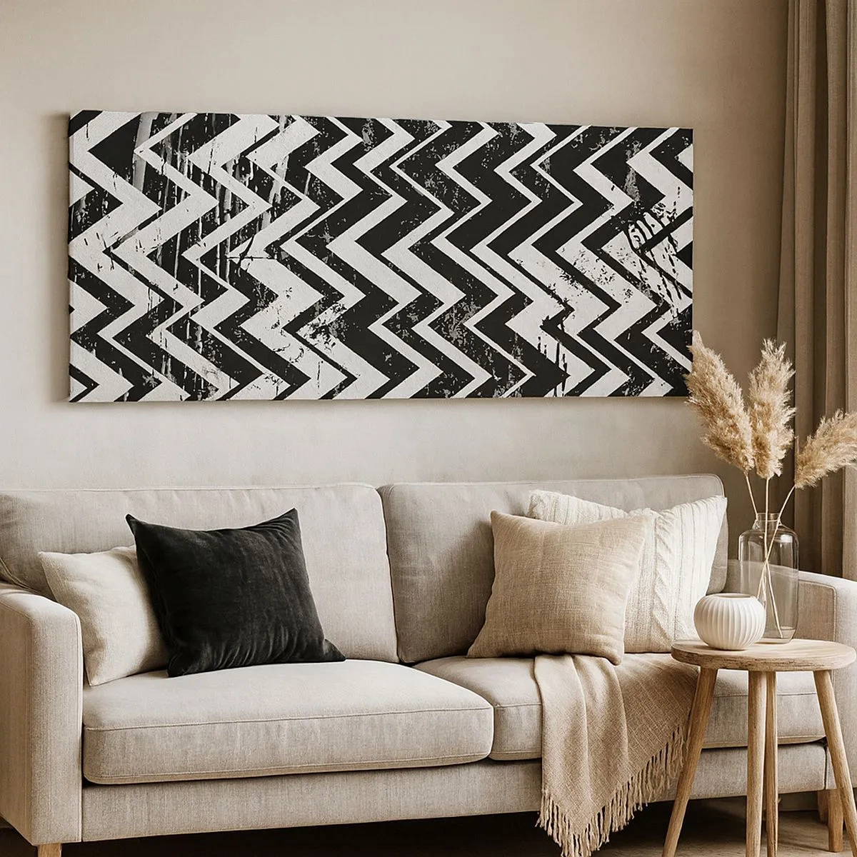 Quadro em tela - Zig-branco, zag-preto - 100x40 cm