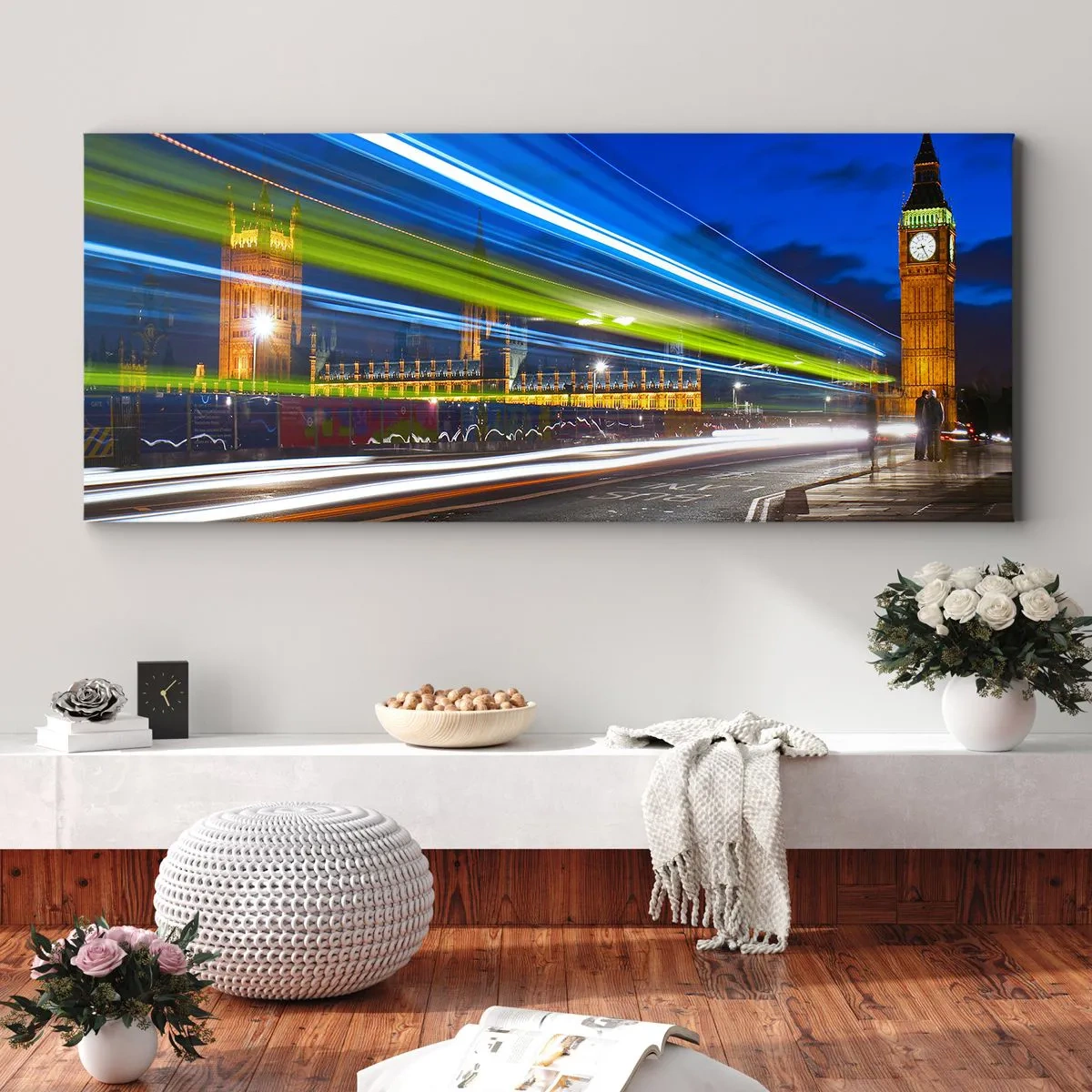 Quadro em tela - Sob o olhar atento do Big Ben - 90x30 cm