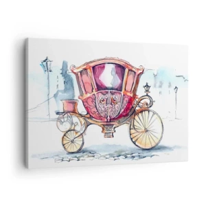 Quadro em tela - Uma ilustração elegante de uma carruagem antiga em cores pastel. - 70x50cm - Para um casamento ou para um baile? - Decoração de parede moderna para a sala de estar e quarto ARTTOR