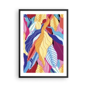 Pôster com moldura preta - Folhas coloridas em estilo abstrato - 50x70cm - Bagunça colorida - Decoração de parede moderna para a sala de estar e quarto ARTTOR