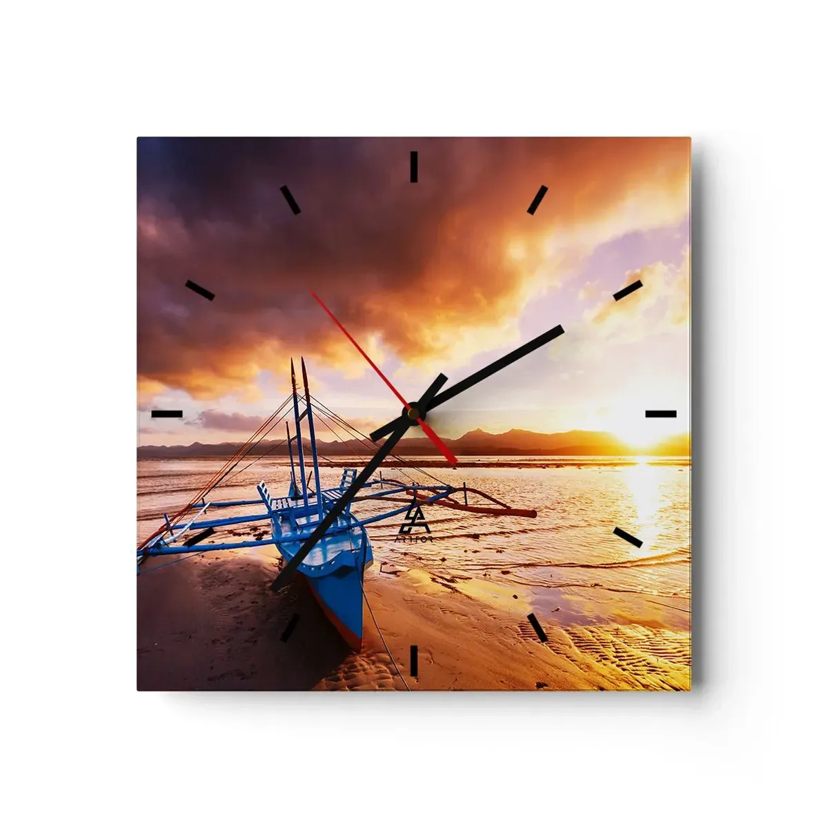 Relógio de parede - Relógio em vidro - Esticar-se na areia após um longo dia - 30x30 cm