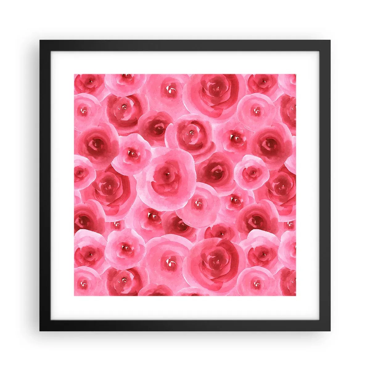 Pôster com moldura preta - Rosas acima e abaixo - 40x40 cm