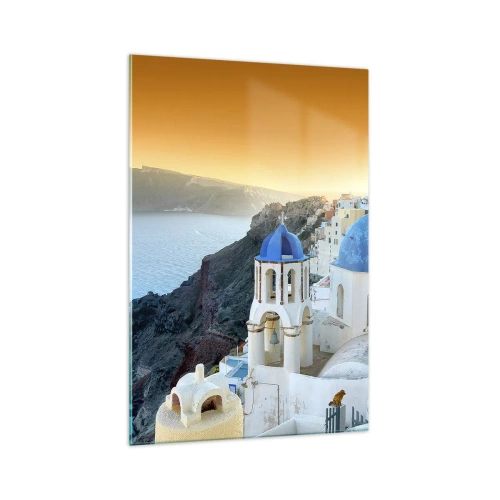 Quadro em vidro - Santorini - abraçada às rochas - 70x100 cm