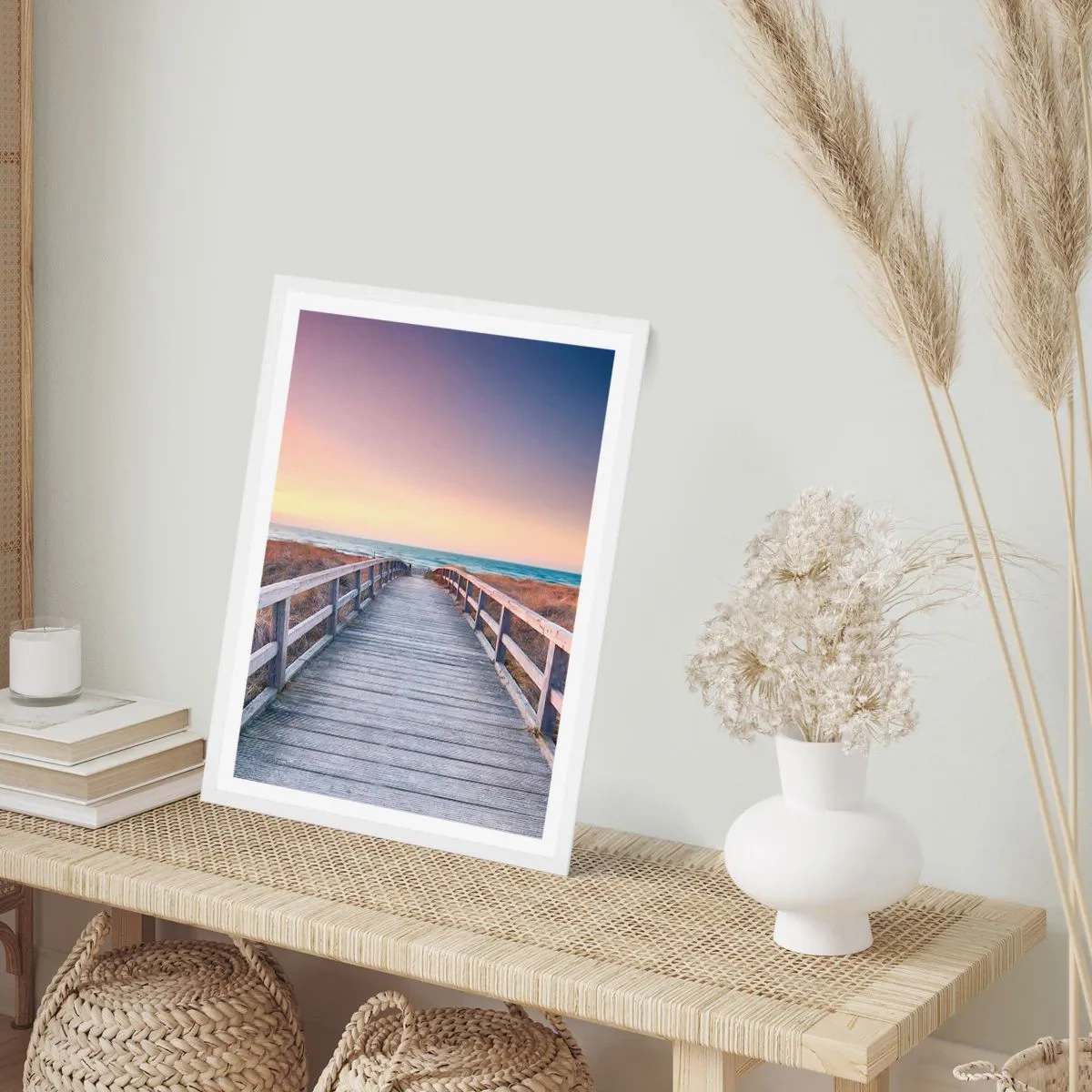 Pôster em moldura branca - Aurora da noite do Báltico - 61x91 cm