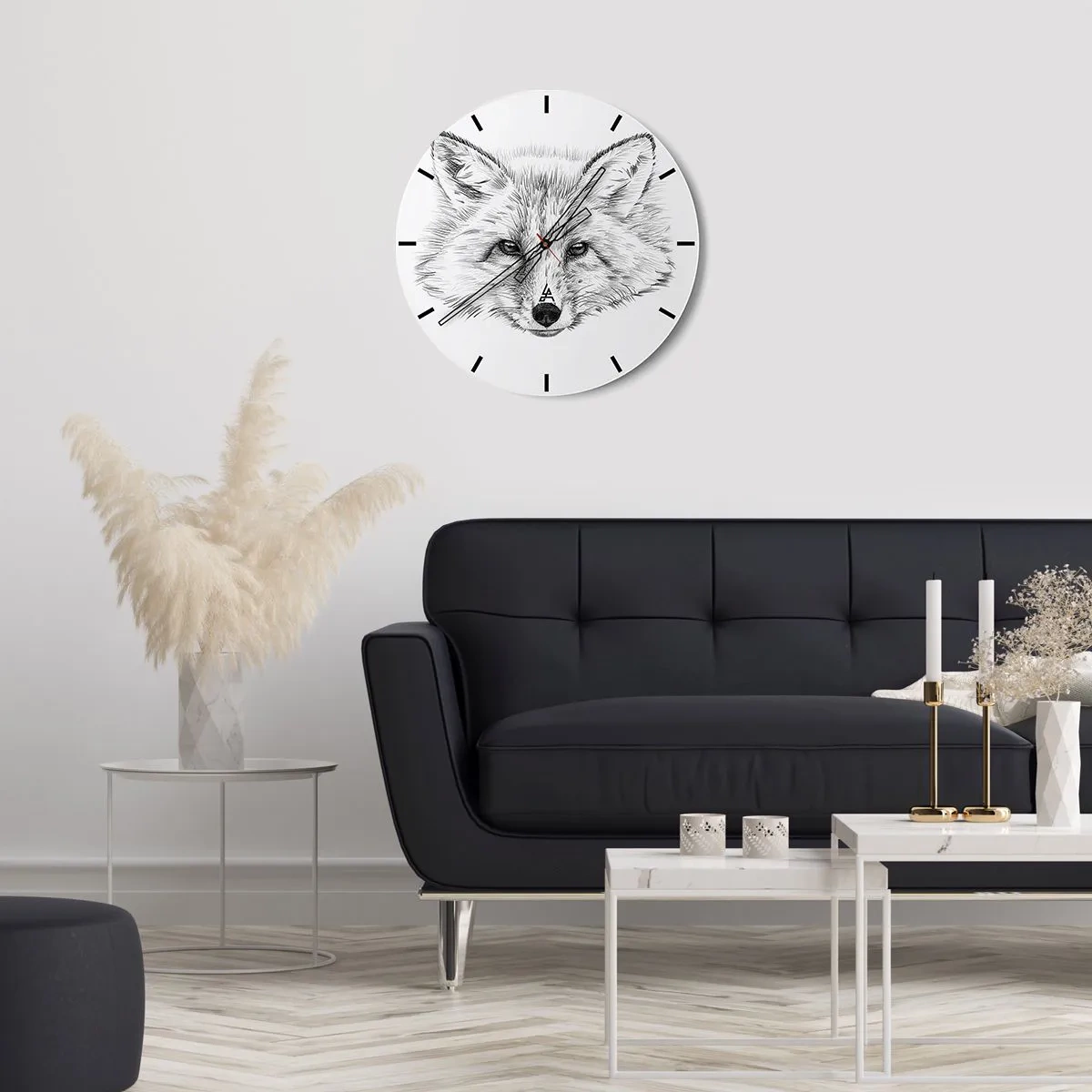 Relógio de parede - Relógio em vidro - Um desenho preciso de olhos de raposa em um fundo branco - 30x30cm - Esses olhos podem mentir? - Decoração de parede moderna para a sala de estar, cozinha e quarto ARTTOR