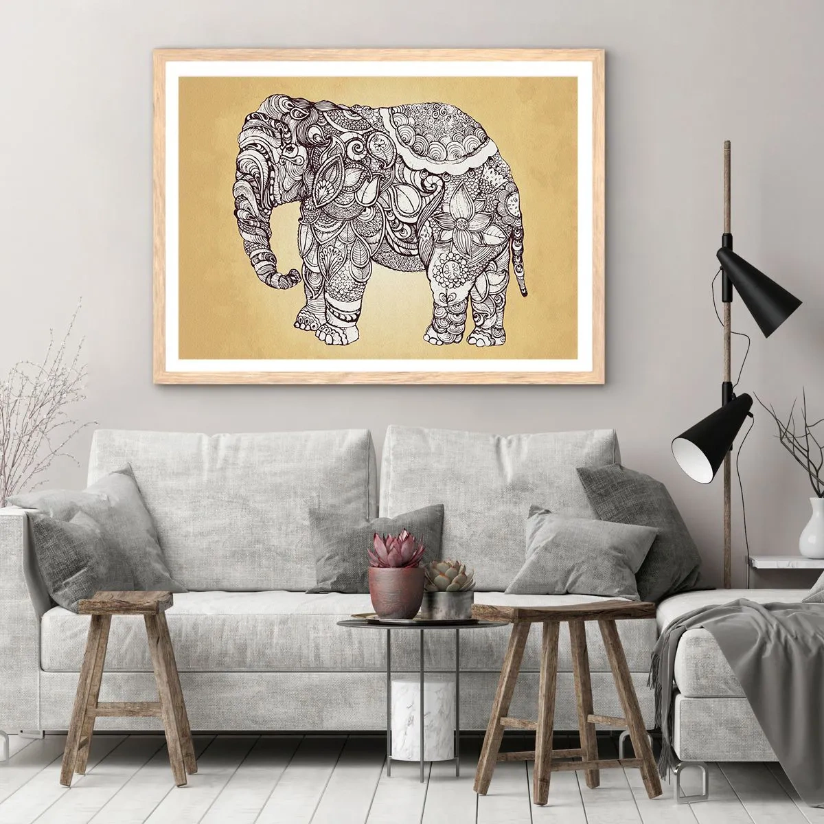 Pôster com moldura de carvalho claro - O elefante se cobriu - 91x61 cm