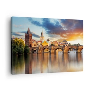 Quadro em tela - A ponte histórica sobre o rio à luz do pôr do sol - 70x50cm - Linda há séculos - Decoração de parede moderna para a sala de estar e quarto ARTTOR