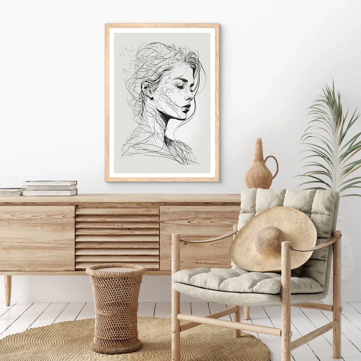 Pôster com moldura de carvalho claro - Retrato em pensamento - 61x91 cm