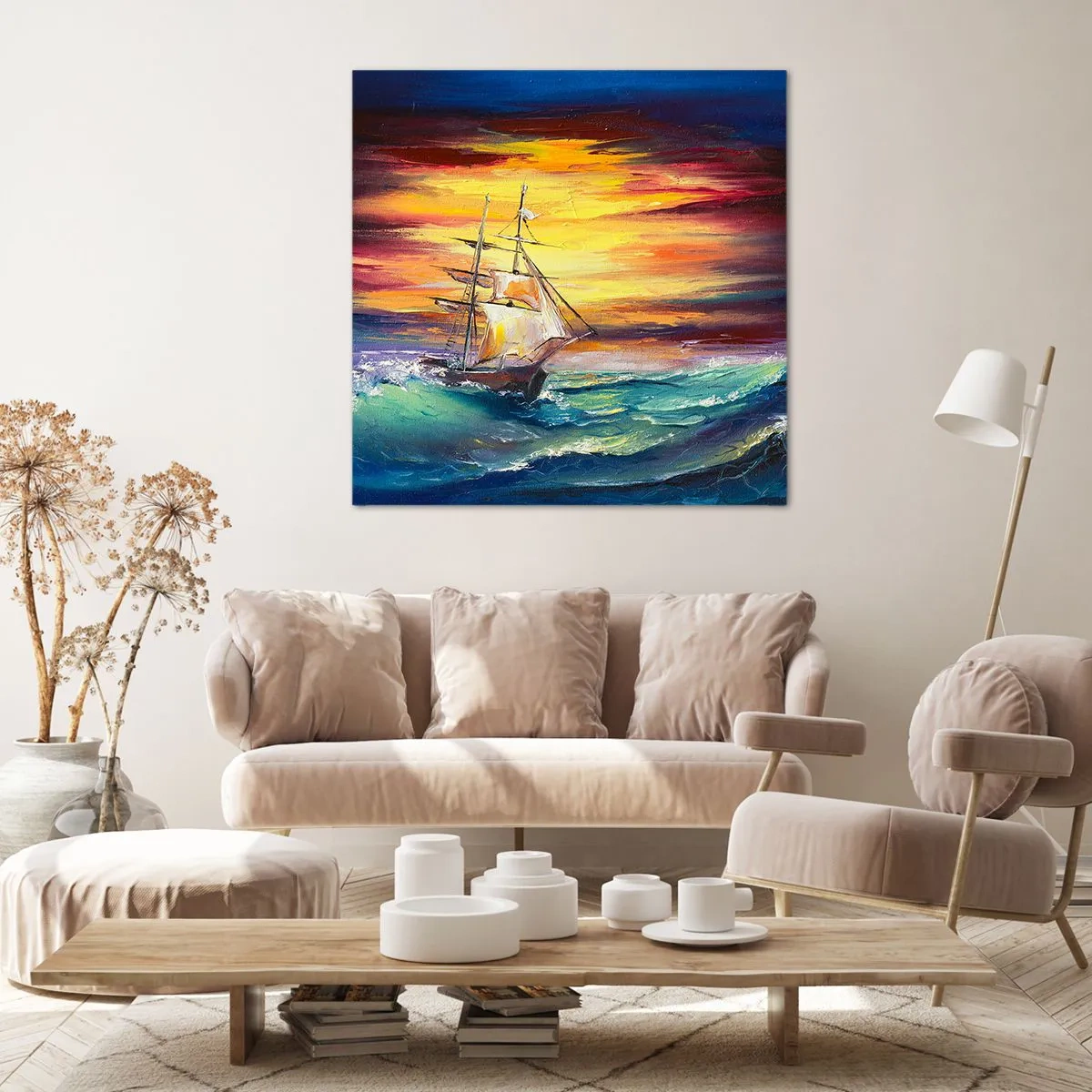 Quadro em tela - Corajosamente contra as ondas - 70x70 cm
