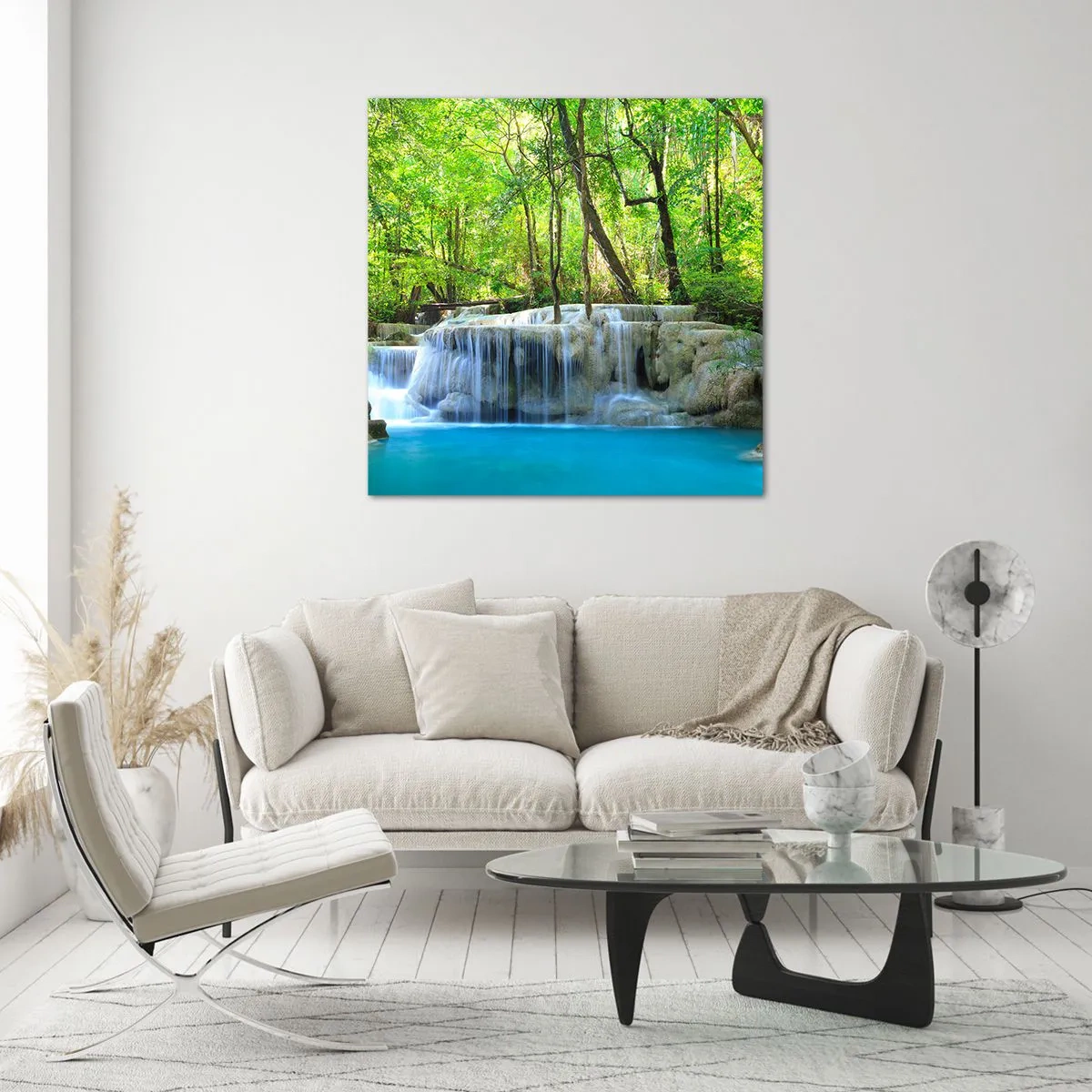 Quadro em vidro - Afogar-se na turquesa e vegetação - 40x40 cm