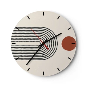 Relógio de parede - Relógio em vidro - Abstração geométrica com listras e blocos de cor sobre fundo claro - 30x30cm - Magnetismo de formas e cores - Decoração de parede moderna para a sala de estar, cozinha e quarto ARTTOR