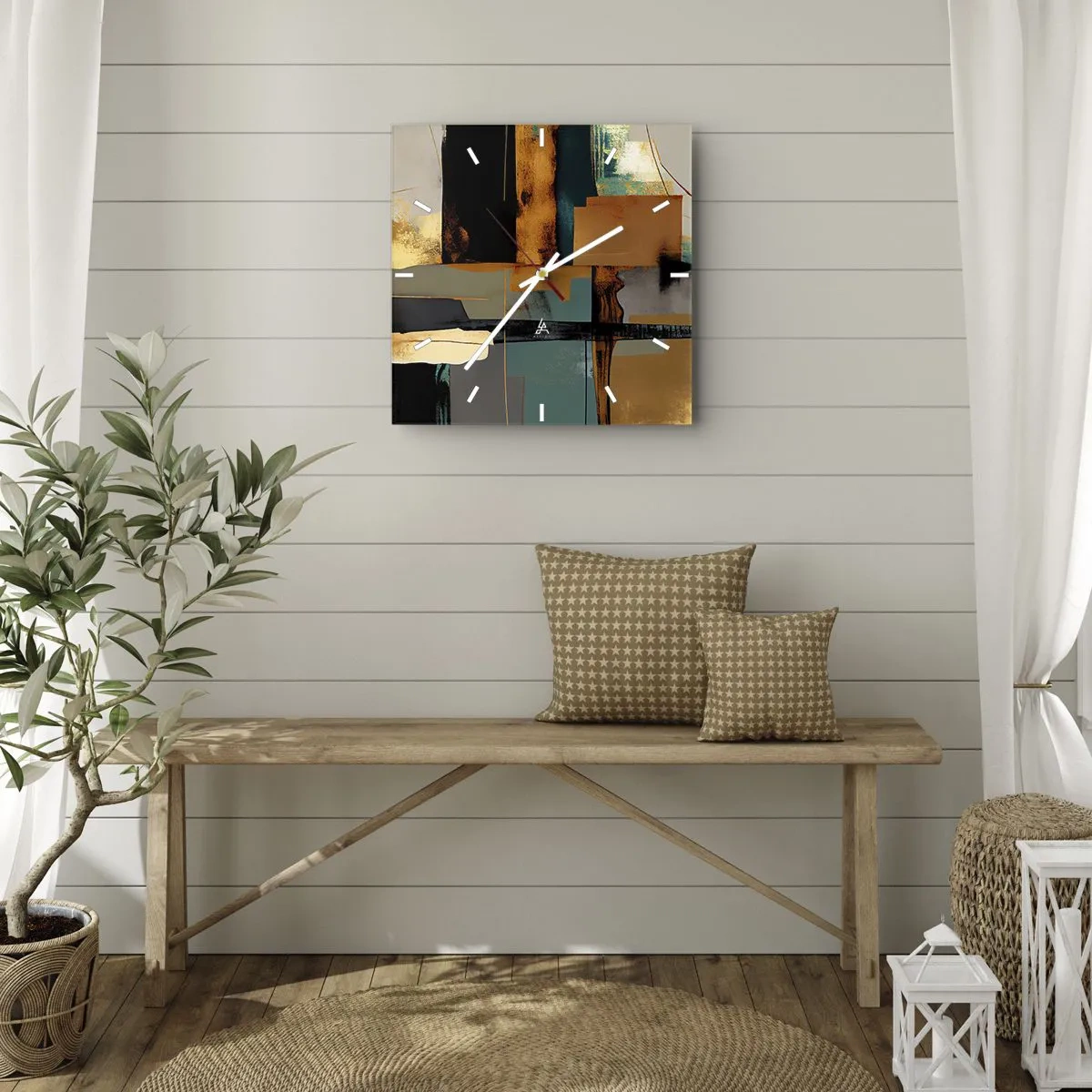 Relógio de parede - Relógio em vidro - Abstração – luz e sombra - 40x40 cm