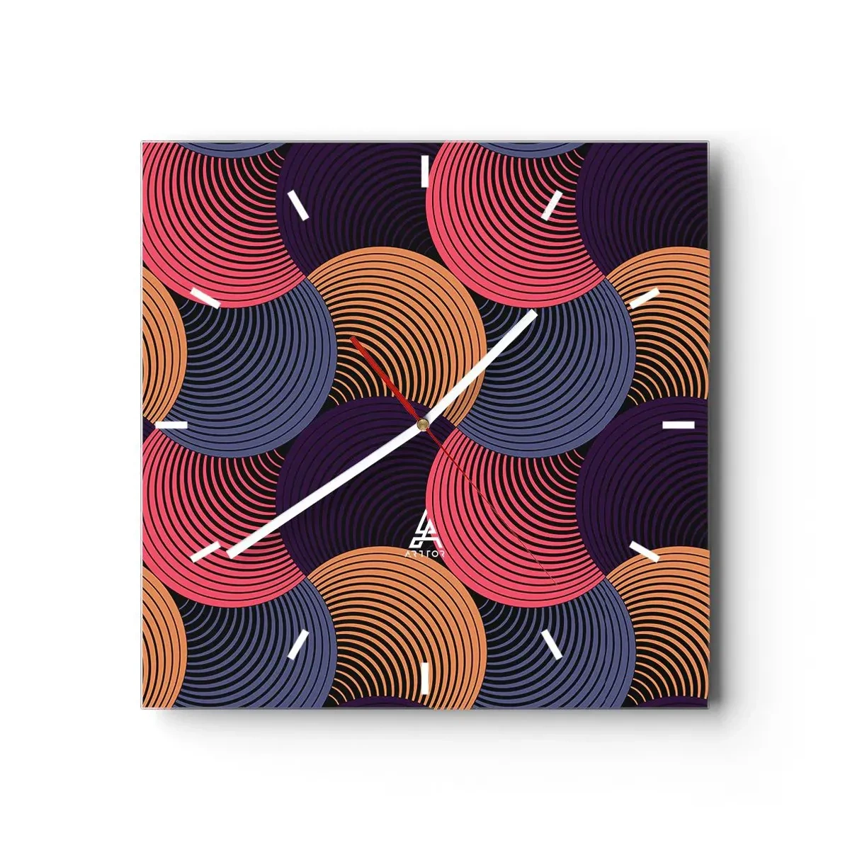 Relógio de parede - Relógio em vidro - Num ritmo circular - 30x30 cm