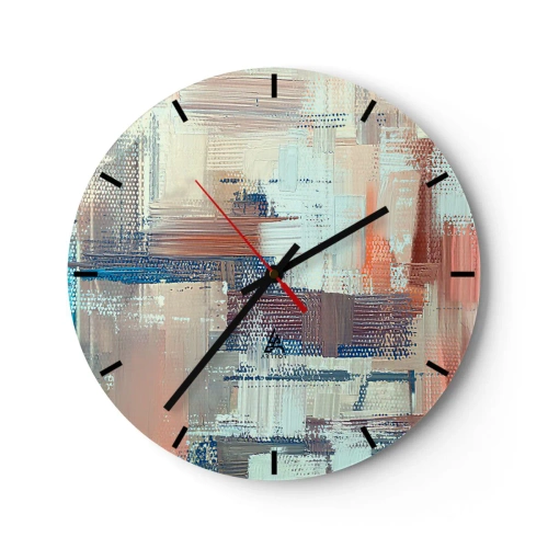 Relógio de parede - Relógio em vidro - Uma composição abstrata de pinceladas em cores pastéis. - 30x30cm - Alcance a luz - Decoração de parede moderna para a sala de estar, cozinha e quarto ARTTOR
