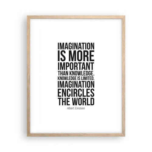 Pôster com moldura de carvalho claro - Einstein sobre o poder da imaginação - 40x50 cm