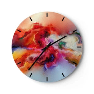 Relógio de parede - Relógio em vidro - Uma mistura abstrata de cores criando uma composição dinâmica. - 30x30cm - Como capturar os sonhos - fumo - Decoração de parede moderna para a sala de estar, cozinha e quarto ARTTOR