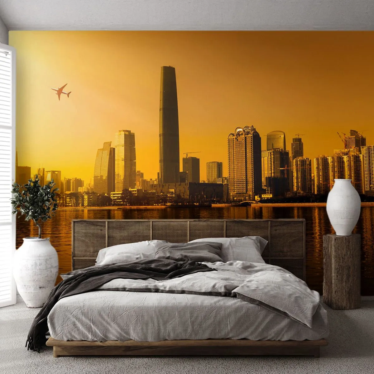 Papel de Parede Autocolante Deluxe Sticker - Cidade Dourada - Paisagem, Cidade, Arquitetura - 250x175 cm