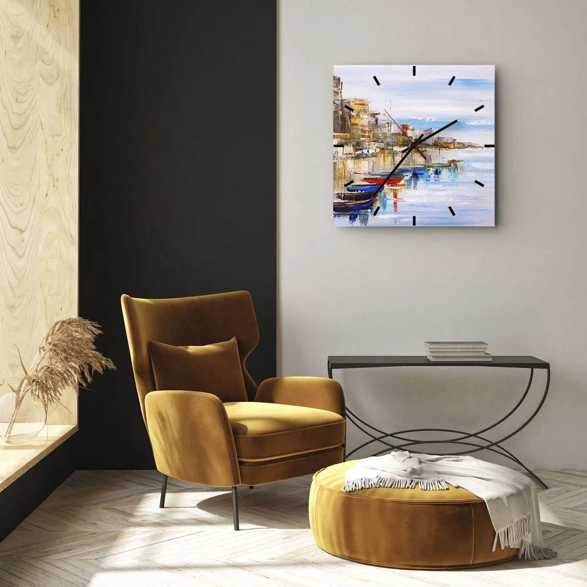 Relógio de parede - Relógio em vidro - Um refúgio urbano multicolorido - 40x40 cm