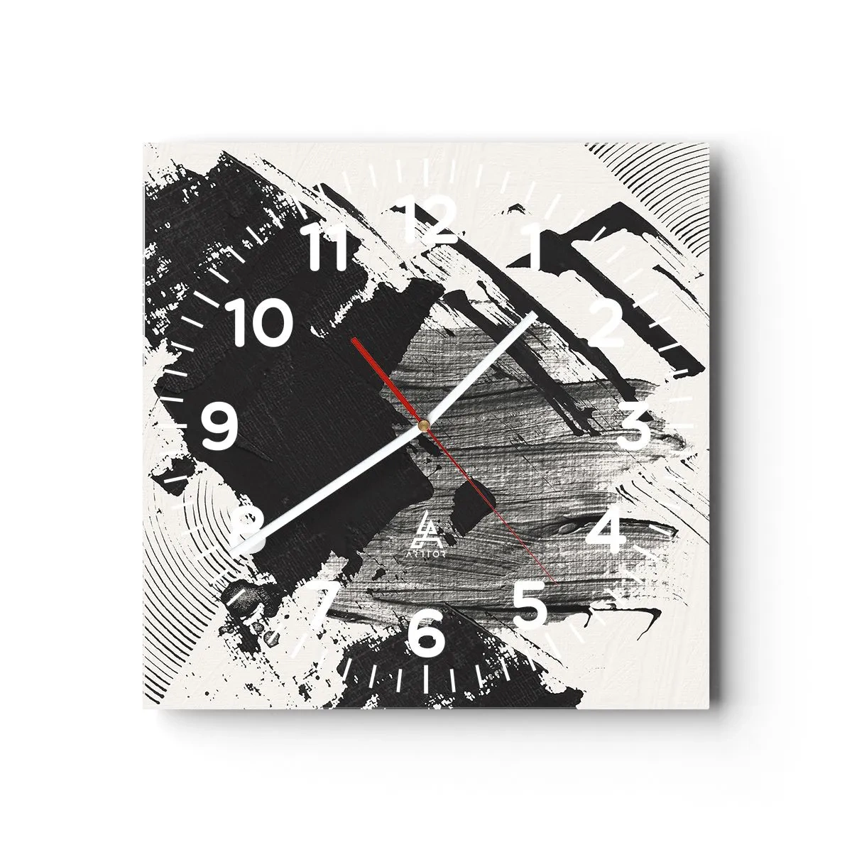 Relógio de parede - Relógio em vidro - Abstração – expressão do preto - 40x40 cm