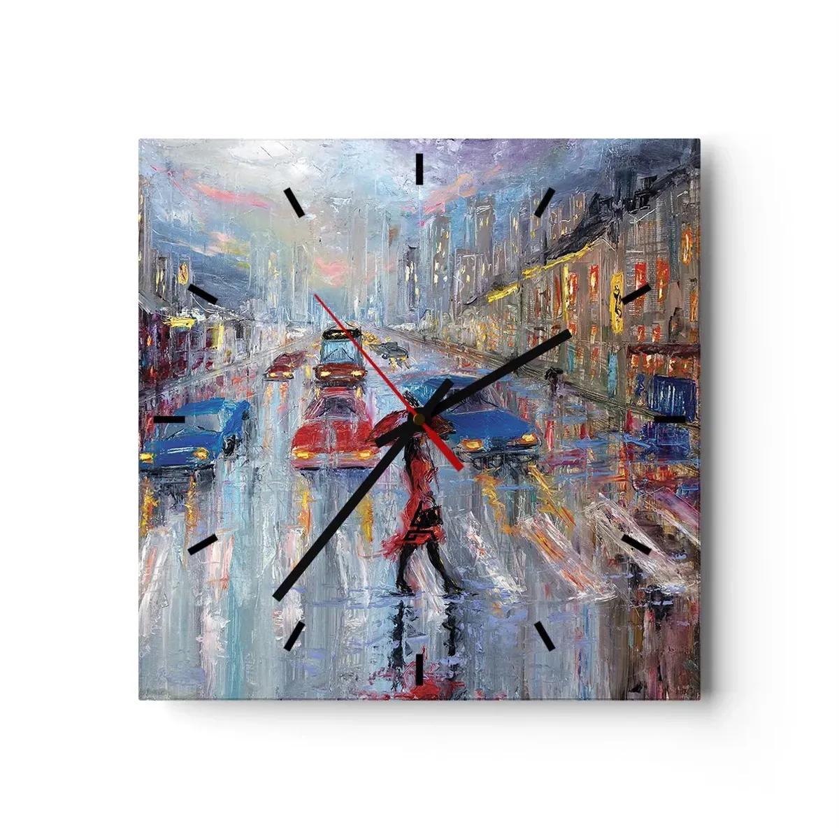 Relógio de parede - Relógio em vidro - Tarde chuvosa na cidade - 30x30 cm