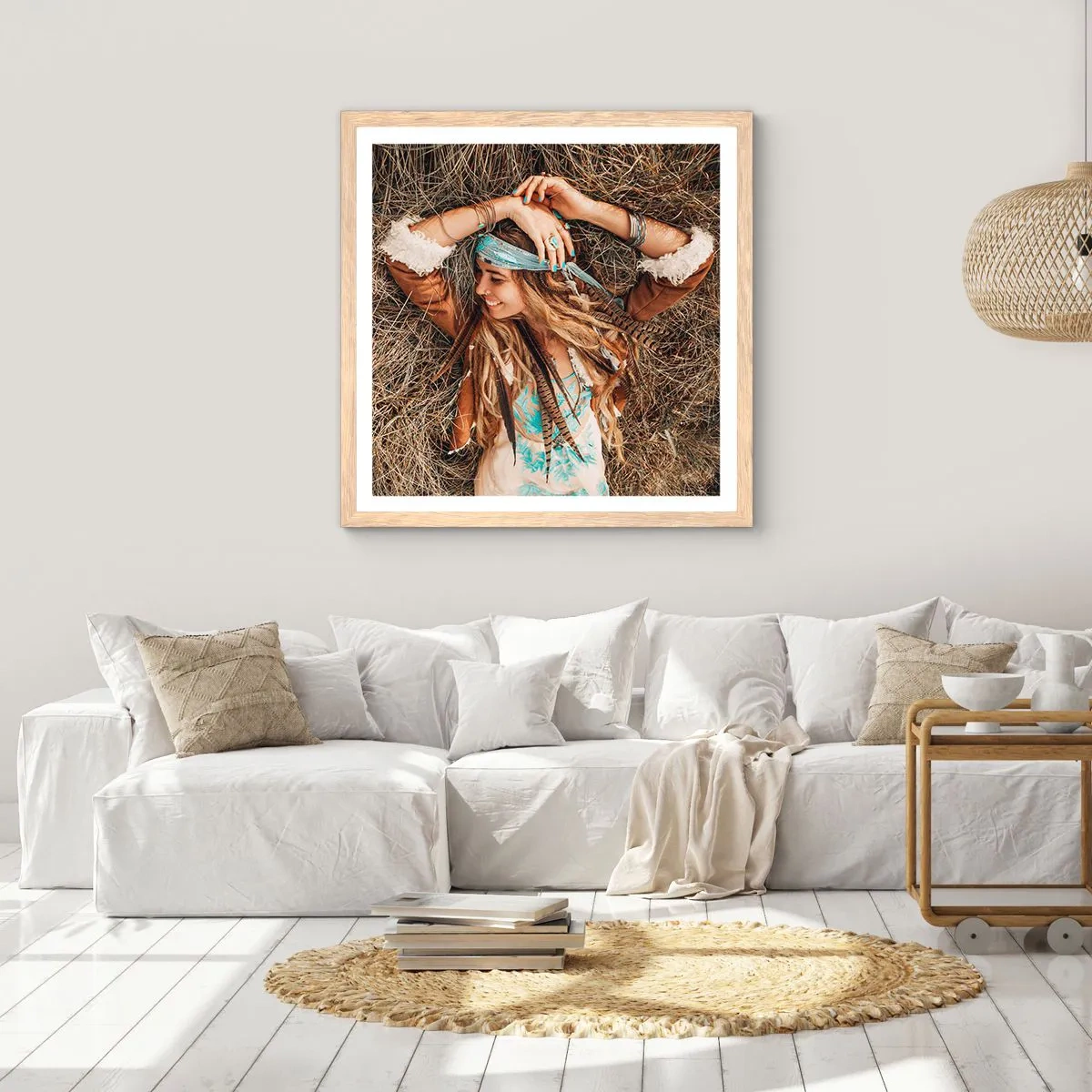 Pôster com moldura de carvalho claro - A caminho do verão do amor - 60x60 cm