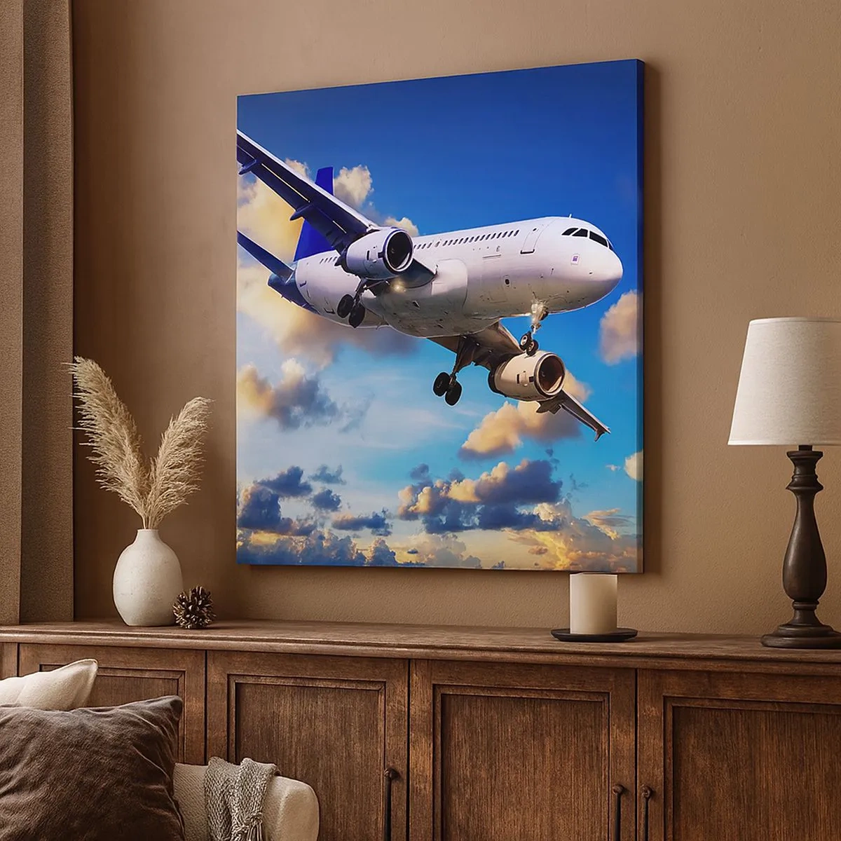 Quadro em tela - Viagem em branco e azul - 30x30 cm