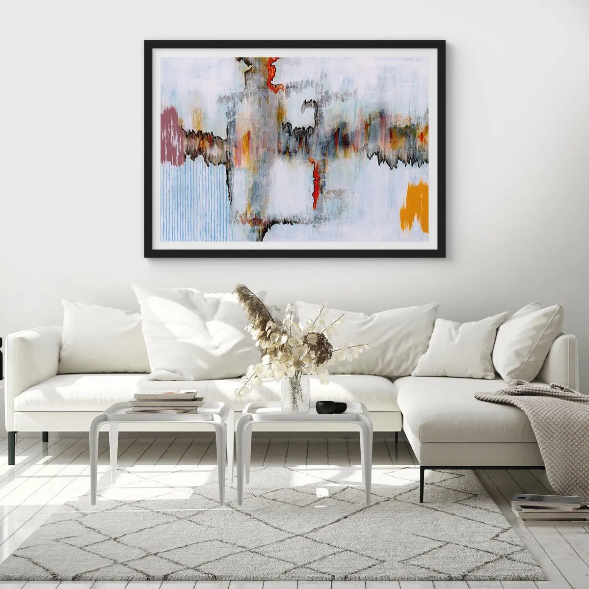 Pôster com moldura preta - Com um palito na água - 100x70 cm