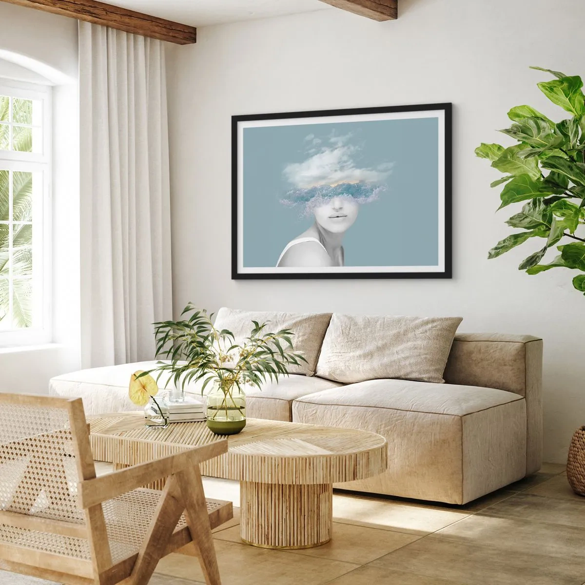 Pôster com moldura preta - Com a cabeça nas nuvens - 91x61 cm