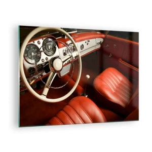 Quadro em vidro - Interior de carro clássico com bancos vermelhos - 70x50cm - Luxo vintage - Decoração de parede moderna para a sala de estar e quarto ARTTOR