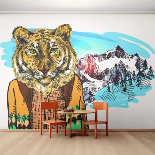 Papel de Parede Standard Eco - Não tão selvagem como dizzem - Abstração, Tigre, Montanhas - 400x280 cm