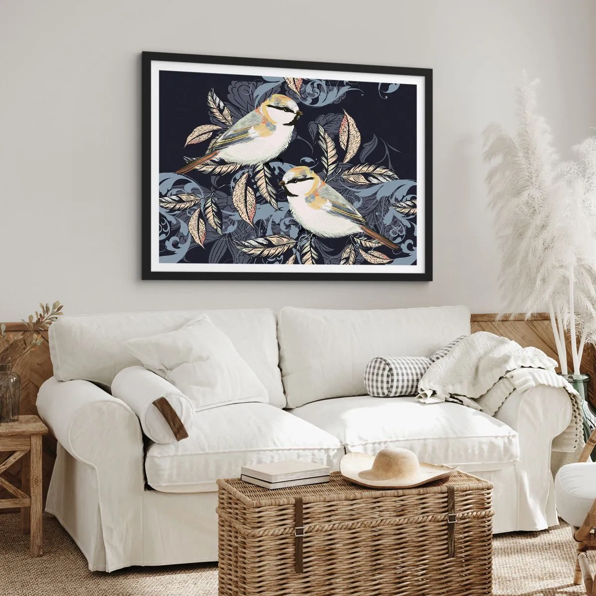 Pôster com moldura preta - Canto amarelo-azul - 91x61 cm