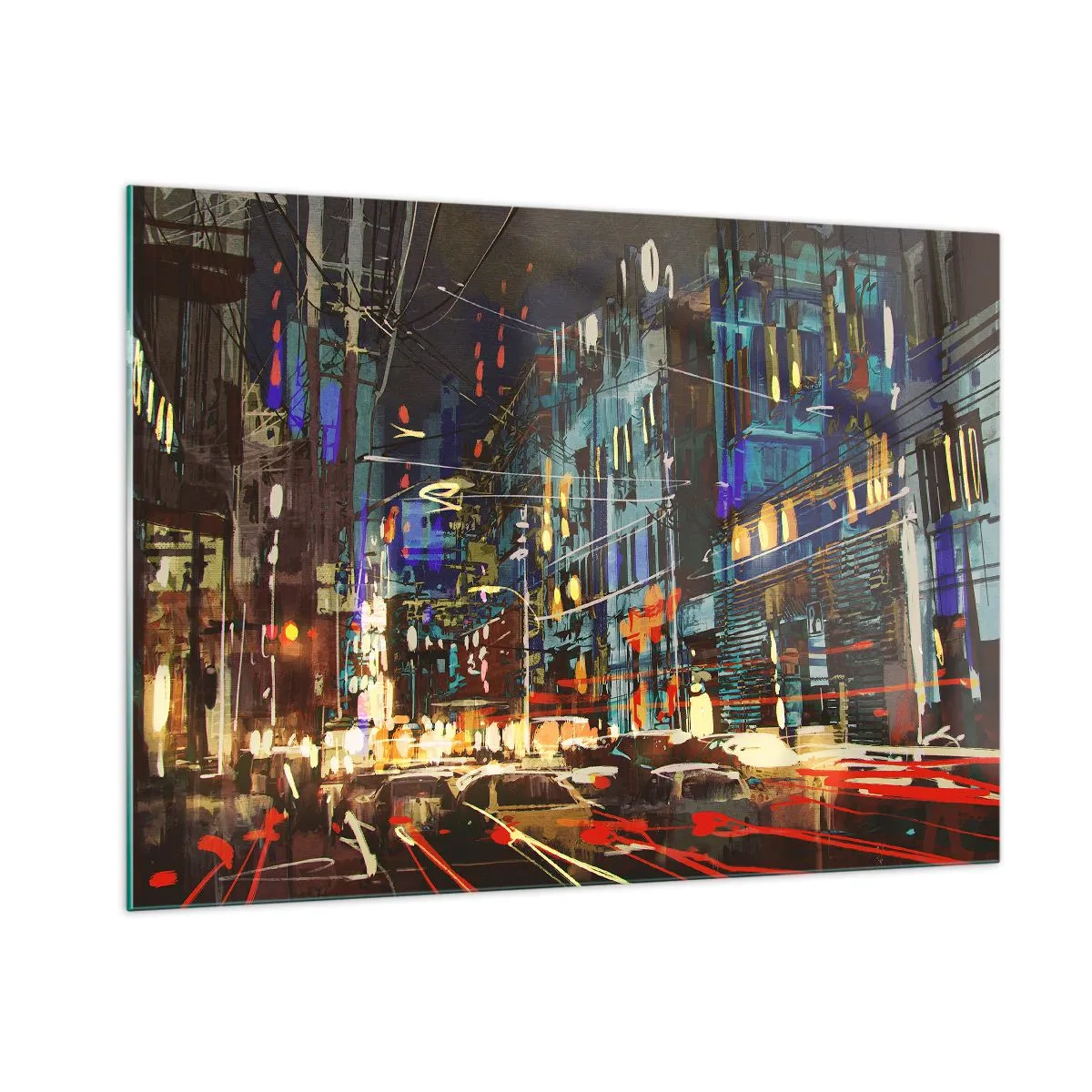 Quadro em vidro - O alvoroço da rua à noite - 100x70 cm