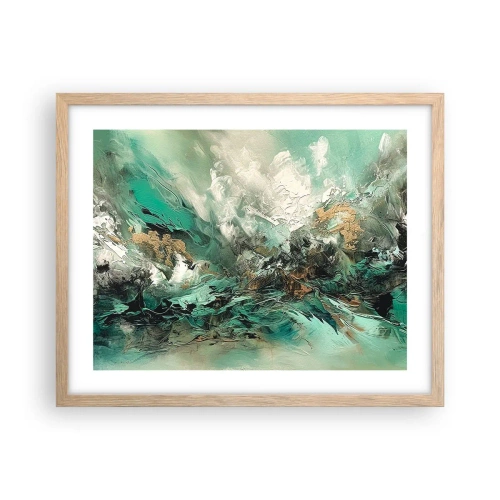 Pôster com moldura de carvalho claro - Surf esmeralda e preto - 50x40 cm