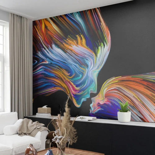 Papel de Parede Premium Canvas - Fusão de energia e luz - Abstração, Rosto de mulher, Pedaço - 150x105 cm