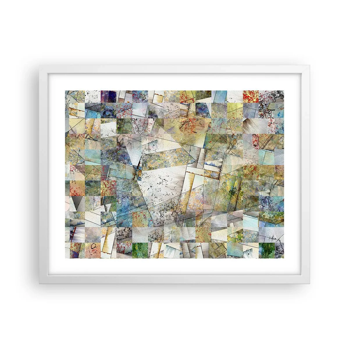 Pôster em moldura branca - Embaralhamento geométrico - 50x40 cm