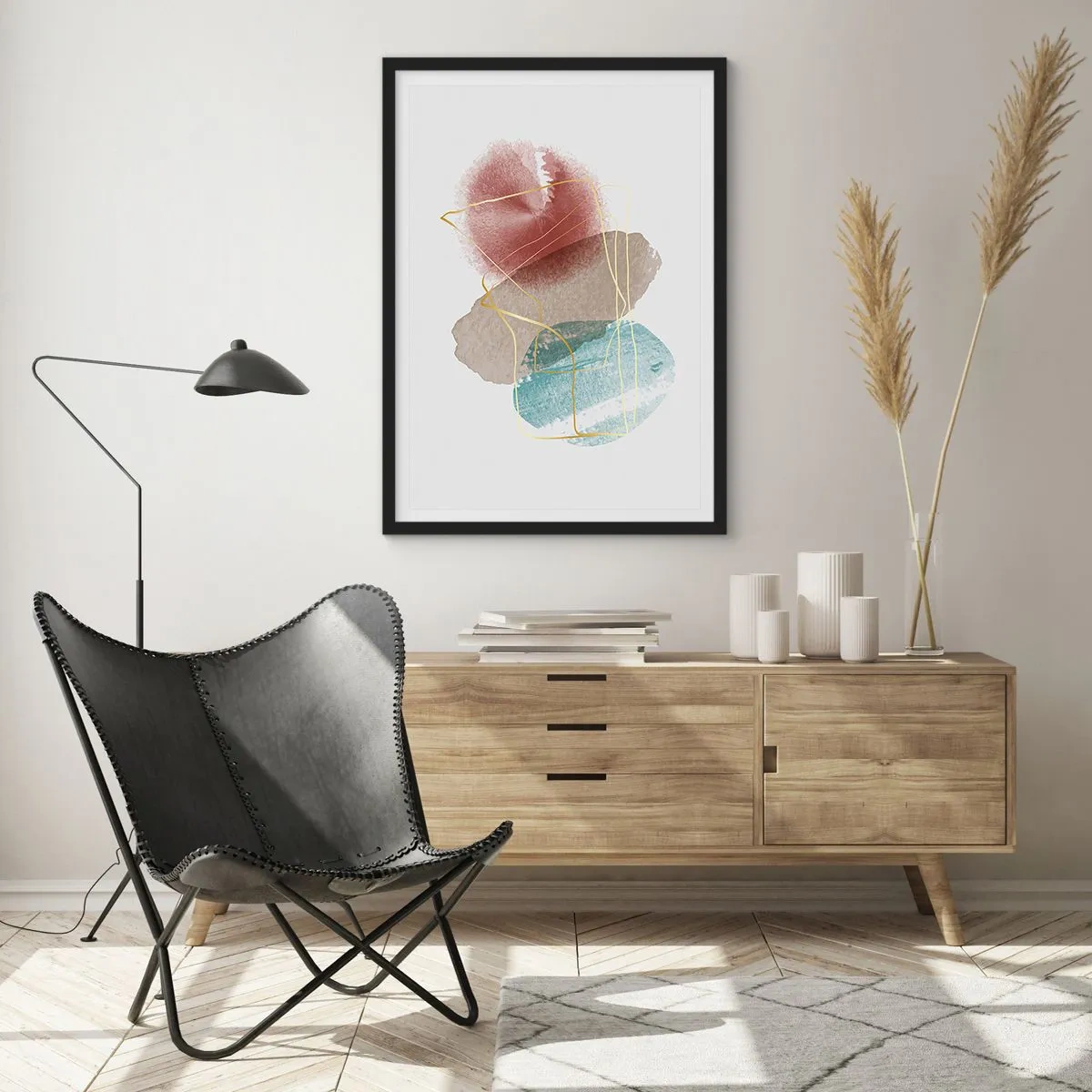Pôster com moldura preta - Corais espaciais - 61x91 cm