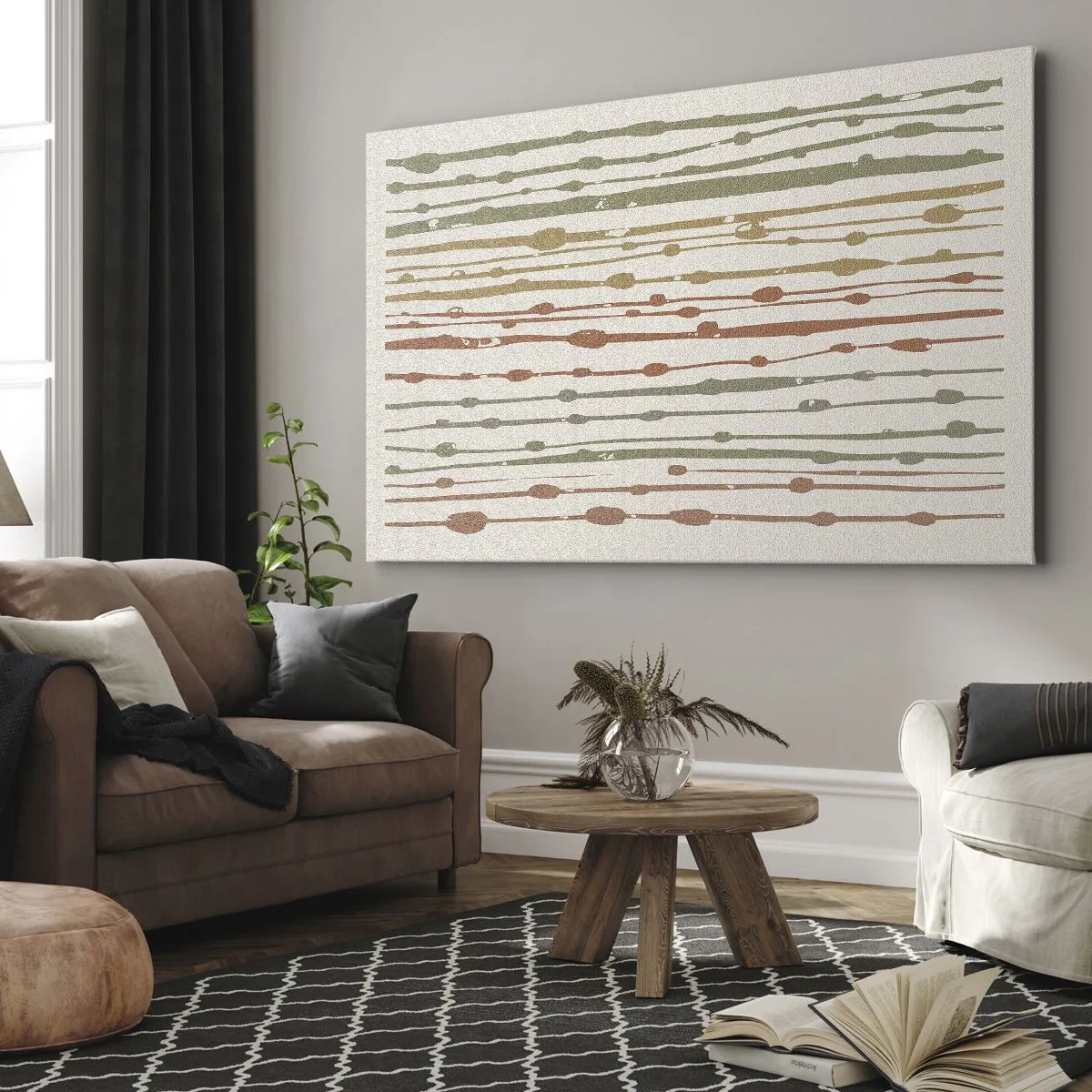 Quadro em tela - Um padrão de linhas em tons quentes sobre um fundo claro - 70x50cm - Notação musical de cores - Decoração de parede moderna para a sala de estar e quarto ARTTOR