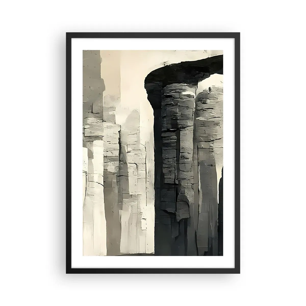 Pôster com moldura preta - Formações rochosas monumentais em tons de cinza - 50x70cm - A majestade da antiguidade - Decoração de parede moderna para a sala de estar e quarto ARTTOR