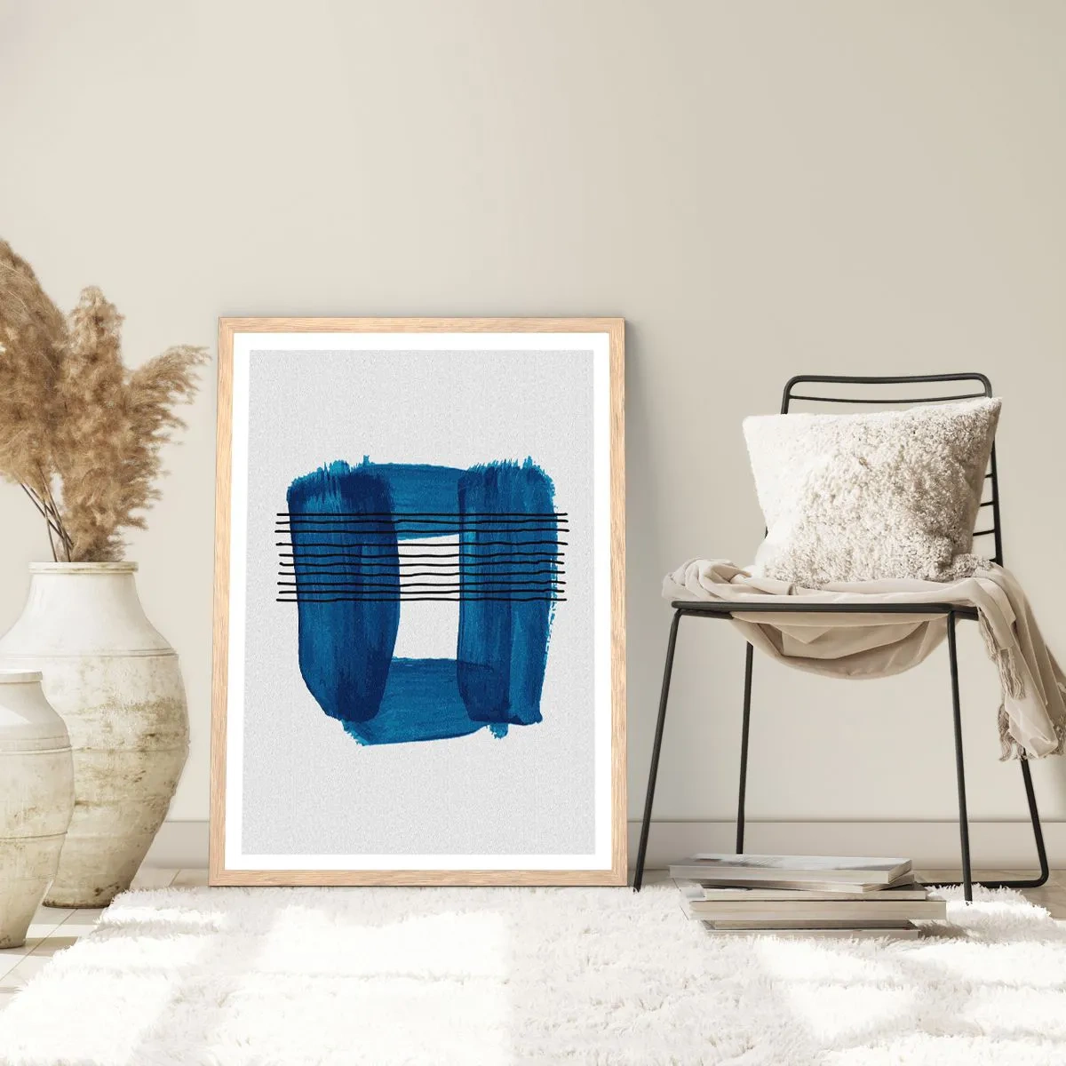 Pôster com moldura de carvalho claro - Composição azul-negra - 70x100 cm