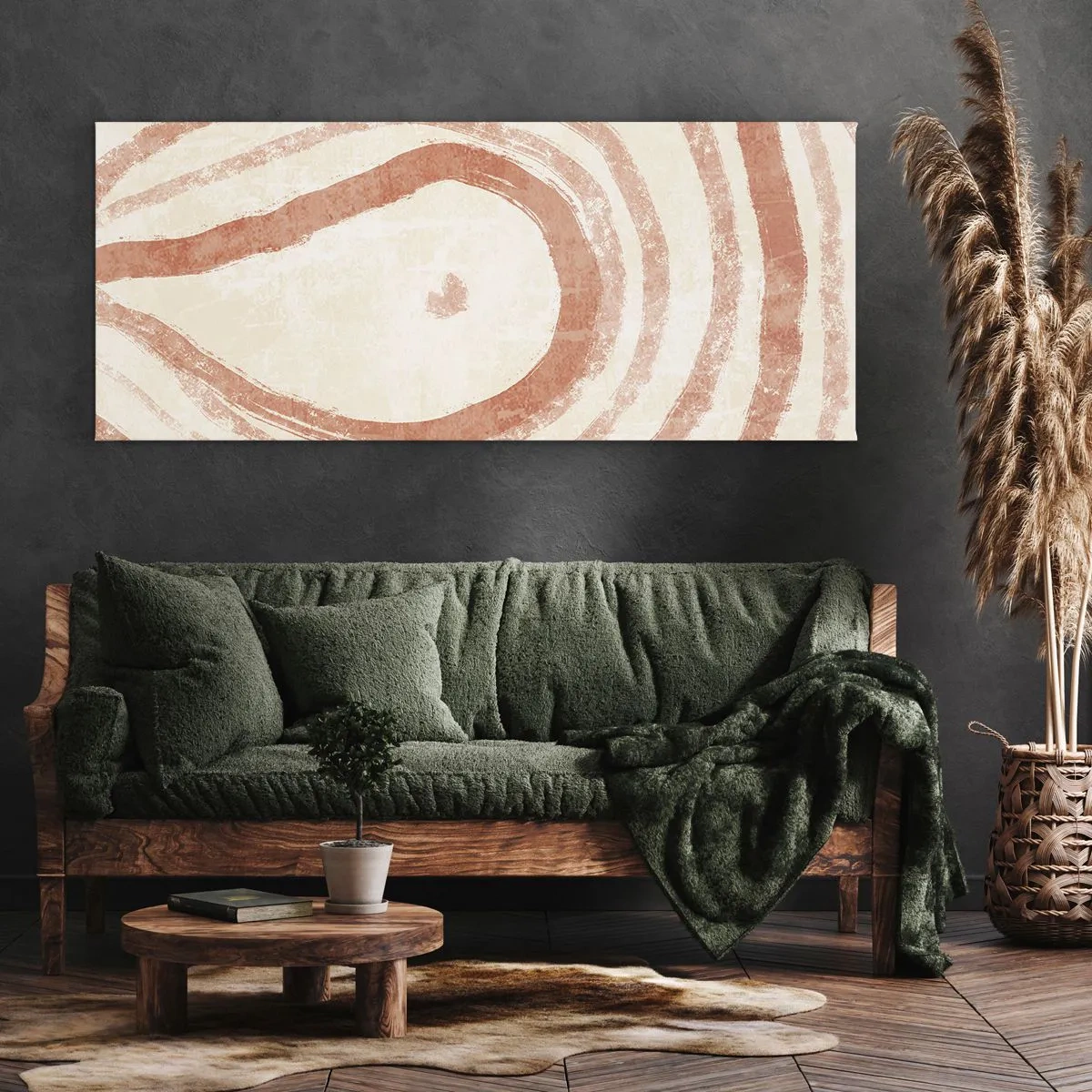 Quadro em tela - Círculos de coral – composição - 100x40 cm