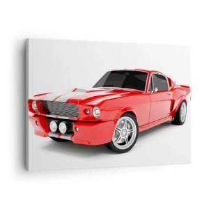 Quadro em tela - Carro esportivo vermelho com listras brancas - 70x50cm - Mustang rápido como o vento - Decoração de parede moderna para a sala de estar e quarto ARTTOR